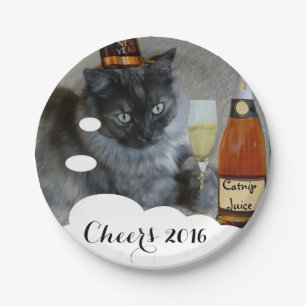 Assiettes En Carton Bonne année (chat) Plaques de papier par RoseWrite