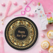 Assiettes En Carton Bonne année, élégant noir et or, (Fête)