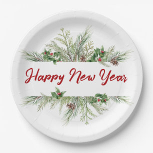Assiettes En Carton Bonne année encadrée hiver sur la roue Salutation