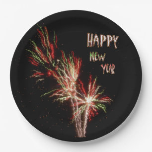 Assiettes En Carton Bonne année Feu d'artifice Plaque papier