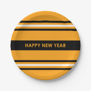 Assiettes En Carton Bonne année Jaune et Noir