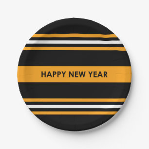 Assiettes En Carton Bonne année Noir et Jaune