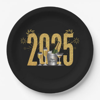 Assiettes En Carton Bonne année - Plaque d'or noir