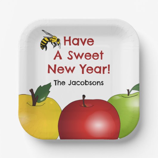 Assiettes En Carton Bonne année Pomme et abeille (Recto)
