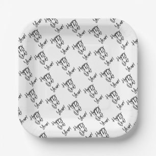 Assiettes En Carton Bonne année ! Typographie moderne noir blanc