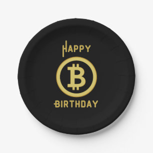Assiettes En Carton Bonne Anniversaire Bitcoin Gold Plaques de papier