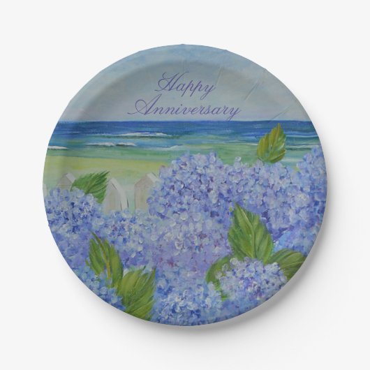 Assiettes En Carton Bonne Anniversaire Hydrangea Plaque Papier (Devant)