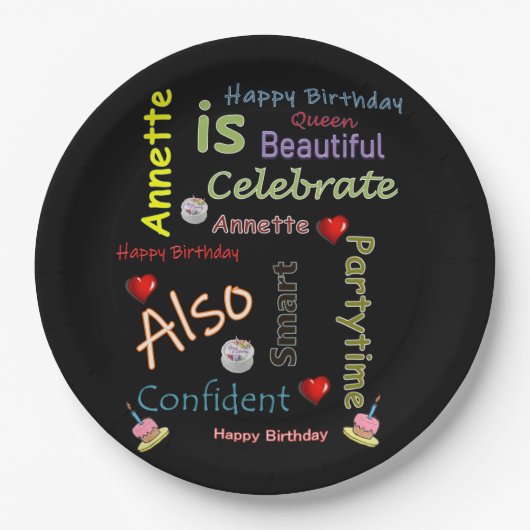 Assiettes En Carton Bonne Anniversaire Plaques Papier Annette (Devant)