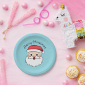 Assiettes En Carton Bonne Caricature Tête Du Père Noël Sur Bleu Et Tex (Fête)