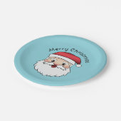 Assiettes En Carton Bonne Caricature Tête Du Père Noël Sur Bleu Et Tex (Angle)