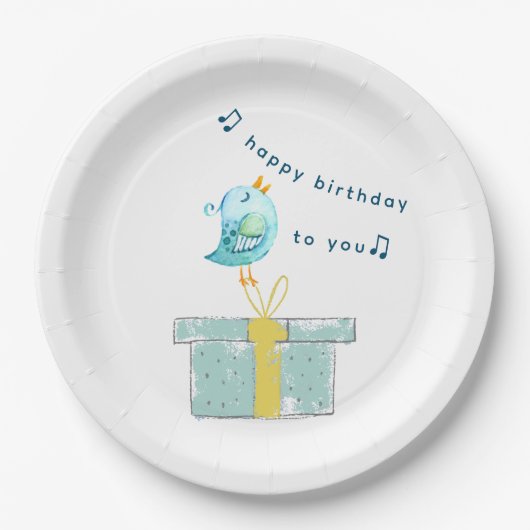 Assiettes En Carton Bonne Chanson d'anniversaire (Simple Little Bird 2 (Devant)