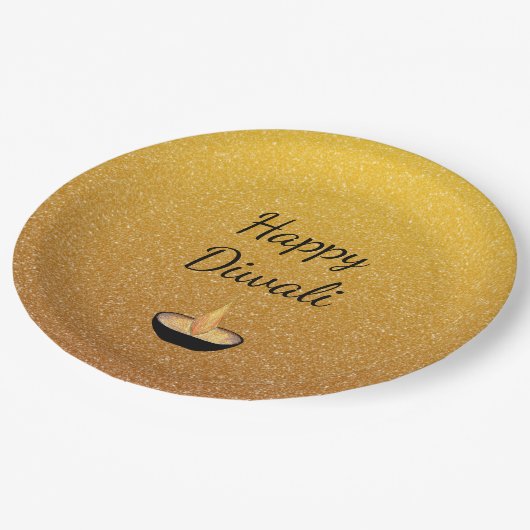 Assiettes En Carton Bonne Diwali Gold Parties scintillant Diya Lamp fl (Angle)