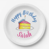 Assiettes En Carton Bonne fête d'anniversaire Pink Cake Slice Candle P (Devant)