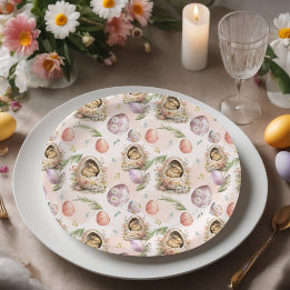 Assiettes En Carton Bonne fête de Pâques Bunny fête rose