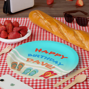 Assiettes En Carton Bonne fête de plage d'anniversaire personnalisé