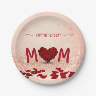 Assiettes En Carton Bonne fête des mères Rose Heart Bouquet
