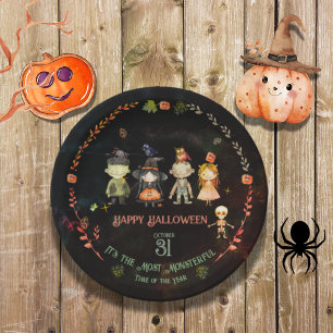 Assiettes En Carton Bonne fête des monstres mignons d'Halloween