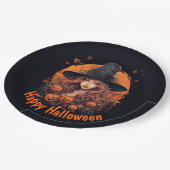 Assiettes En Carton Bonne Halloween avec Witch et Citrouille (Angle)