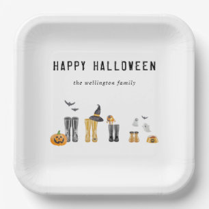 Assiettes En Carton Bonne Halloween jolie famille Éffrayante Aquarelle