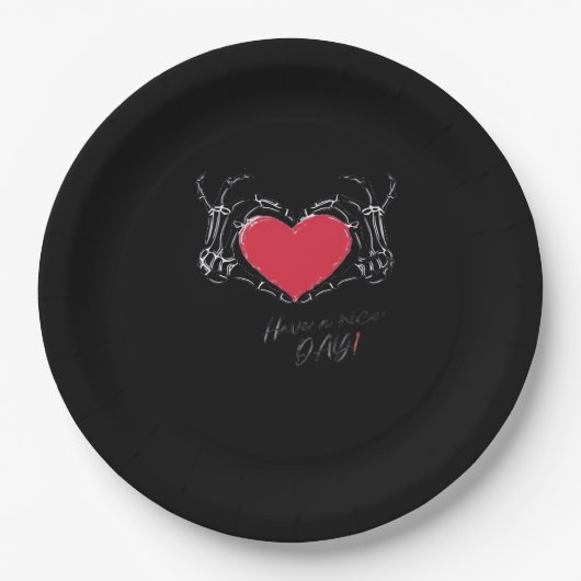 Assiettes En Carton Bonne Journée ! Squelette Mains Avec Coeur Classiq (Devant)