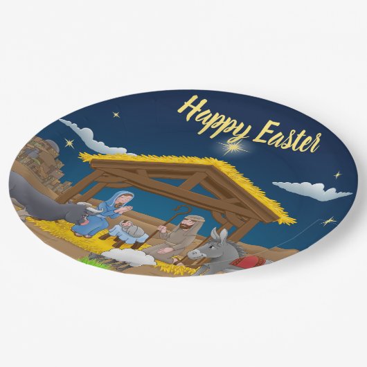 Assiettes En Carton Bonne Pâques - Nativité | (Angle)