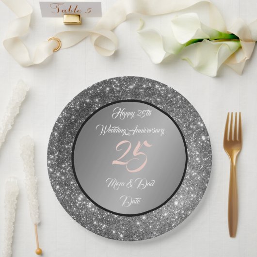 Assiettes En Carton Bonne Personnaliser Parties scintillant d'argent 2 (Mariage)
