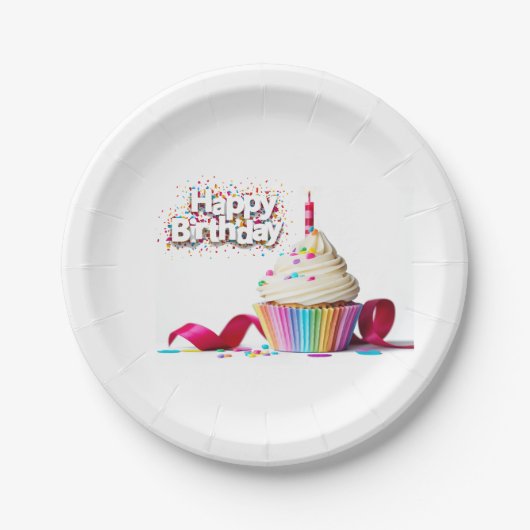 Assiettes En Carton Bonne plaque de papier Cupcake anniversaire (Devant)