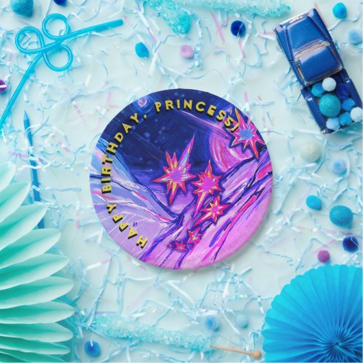 Assiettes En Carton Bonne princesse spatiale d'anniversaire (Fête)
