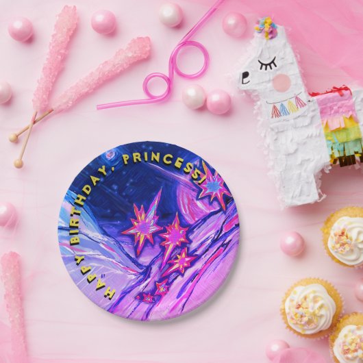 Assiettes En Carton Bonne princesse spatiale d'anniversaire (Fête)