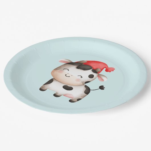 Assiettes En Carton Bonne vache dans un Casquette rouge mignon (Angle)