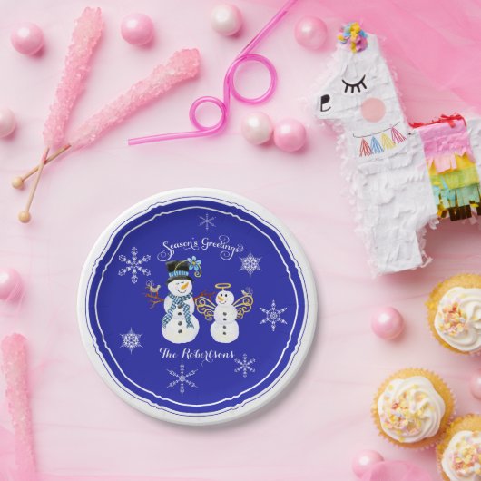 Assiettes En Carton Bonnes Fêtes Fête de neige Snowmen Snowflake (Fête)