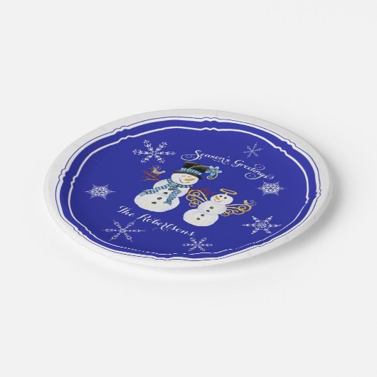 Assiettes En Carton Bonnes Fêtes Fête de neige Snowmen Snowflake (Angle)