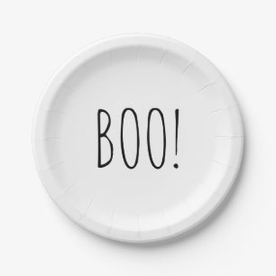 Assiettes En Carton Boo blanc et noir minimaliste simple Halloween