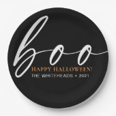 Assiettes En Carton Boo Cute Happy Halloween Noir (Devant)