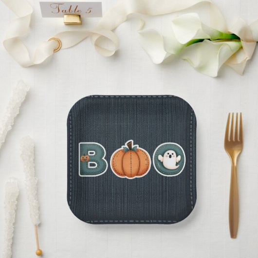 Assiettes En Carton BOO Denim Rustic Country Citrouille Ghost Hallowee (Mariage)