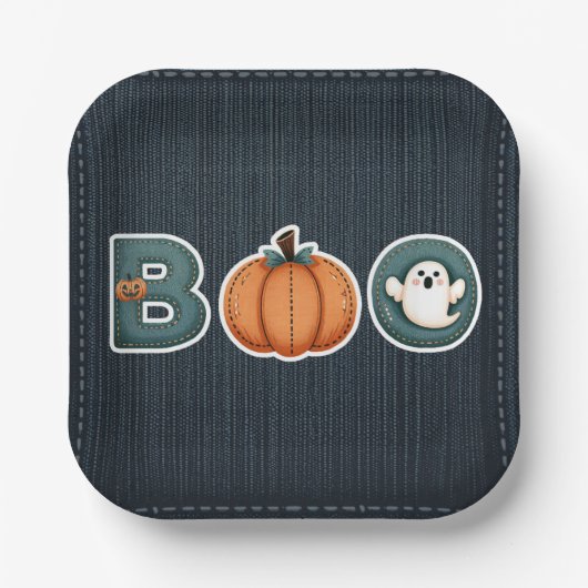 Assiettes En Carton BOO Denim Rustic Country Citrouille Ghost Hallowee (Recto)