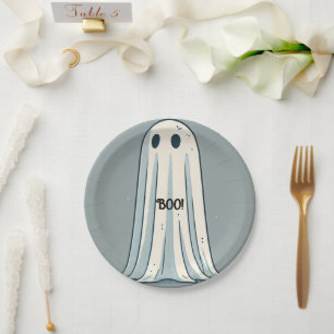 Assiettes En Carton BOO ! Feuille Fantôme Vintage vert Halloween