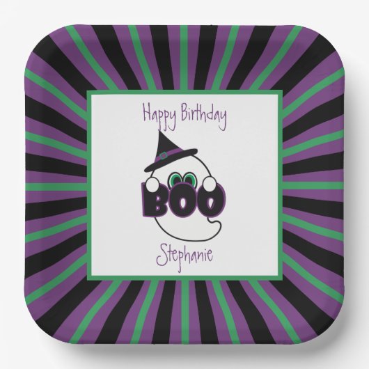 Assiettes En Carton Boo Ghost Purple, Black et Green Anniversaire (Recto)