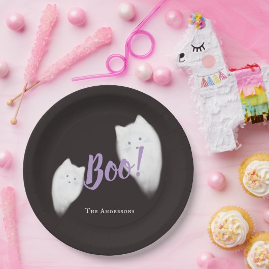 Assiettes En Carton Boo ! Halloween Ghost Chat mignonne Noir (Fête)