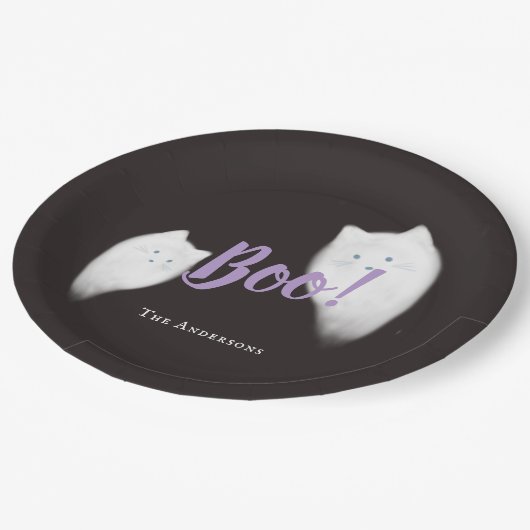 Assiettes En Carton Boo ! Halloween Ghost Chat mignonne Noir (Angle)