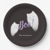 Assiettes En Carton Boo ! Halloween Ghost Chat mignonne Noir (Devant)