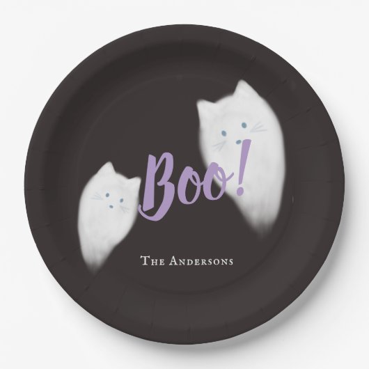 Assiettes En Carton Boo ! Halloween Ghost Chat mignonne Noir (Devant)