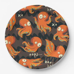 Assiettes En Carton Boo Octopus Orange & Black Kids Vêtements & Décor