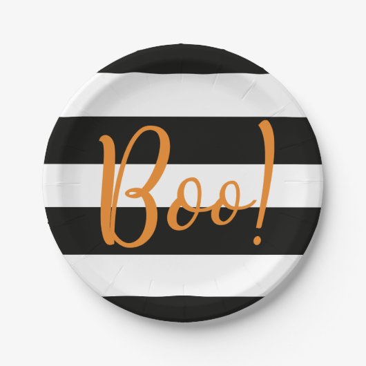 Assiettes En Carton Boo ! Plaques de papier d'Halloween en bande noire (Devant)