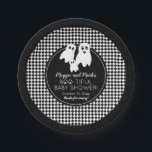 Assiettes En Carton BOO - TIFUL Baby shower BW Halloween Merci<br><div class="desc">Trio fantomatique mignon en noir et blanc avec un panneau rond noir sur une forme de losange noir et blanc arrière - plan "BABY SHOWER BOO-TIFUL" merci pour le design de Baby shower Halloween par Holiday Hearts Designs (tous droits réservés).</div>