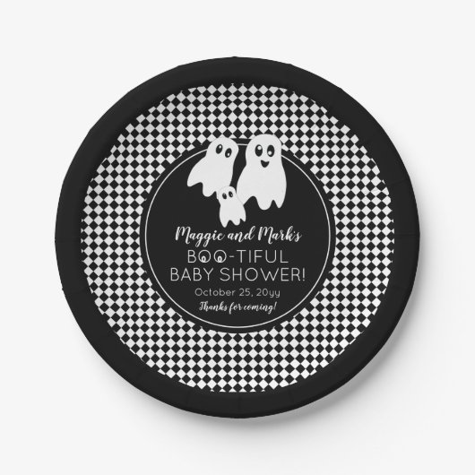 Assiettes En Carton BOO - TIFUL Baby shower BW Halloween Merci (Devant)