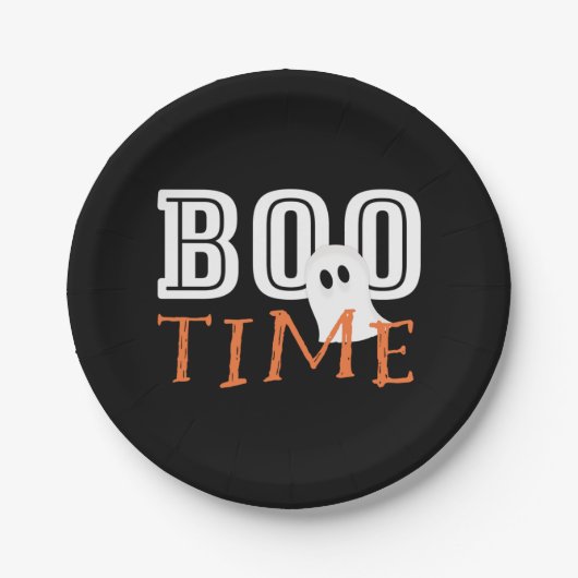 Assiettes En Carton BOO TIME Ghost Cute Halloween Plaques de fête (Devant)