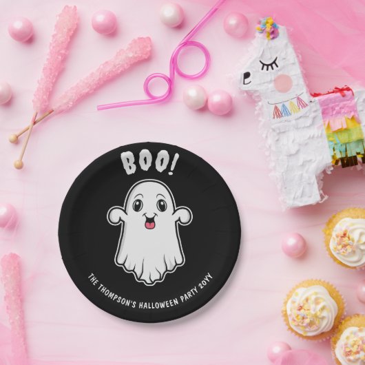 Assiettes En Carton Boom Halloween Ghost Texte Personnalisé Noir Et Bl (Fête)