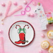 Assiettes En Carton Boot Cowboy De Noël Occidental Avec sucres de cann (Fête)