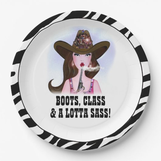 ASSIETTES EN CARTON "BOOTS, CLASS & A LOTTA SASS !" (Devant)